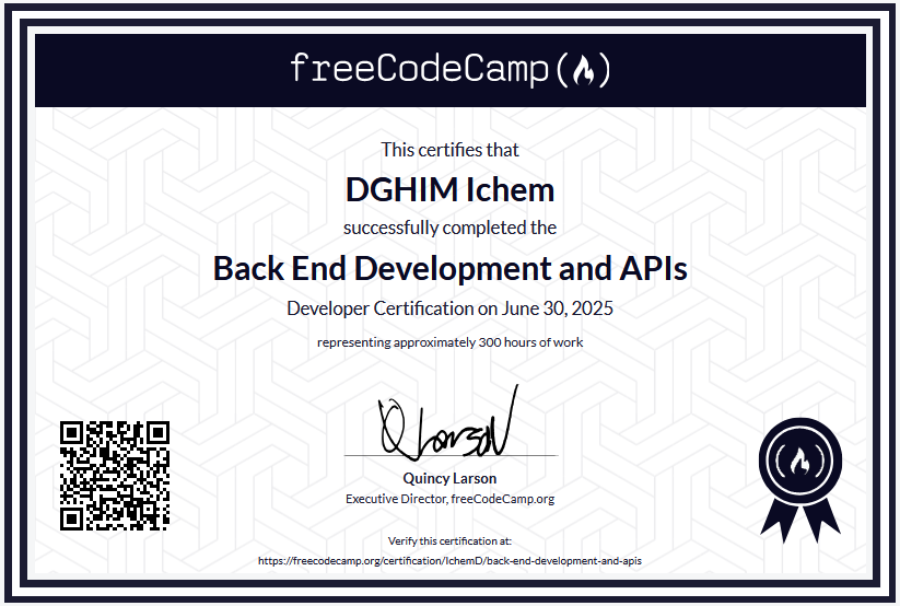 Back End Development and APIs certification